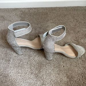 Silver rhinestone shoes with Velcro ankle strap
